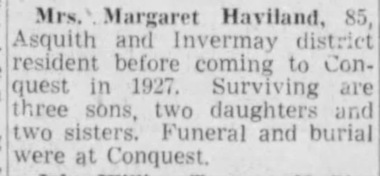 Obituary: Margaret Haviland (Aged 85) - 