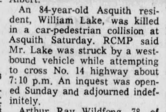 Accidental death of William Lake - 