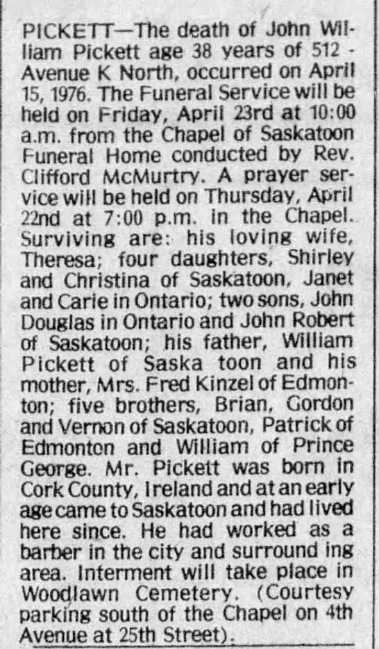 Obituary: John William PICKETT (Aged 38) - 