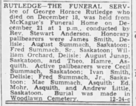 Funeral: George Horace Rutledge - 