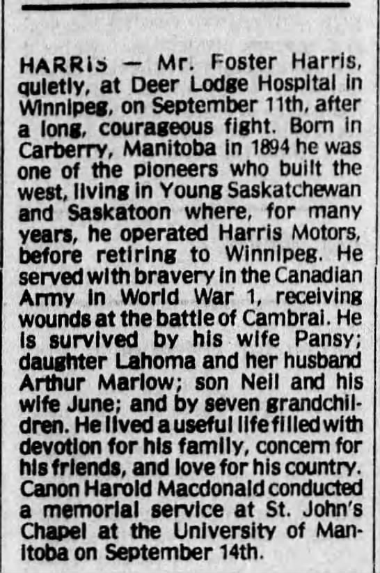 Obituary: Foster Harris - 