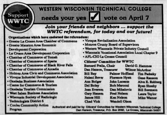 1992 Business Groups + Support WWTC Referendum - 