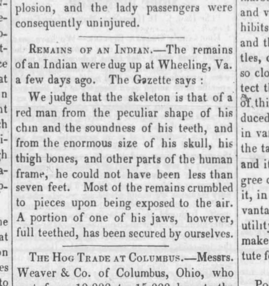 Sunburn Gazette - Nov 20 1852 - giant Indian remains found - 