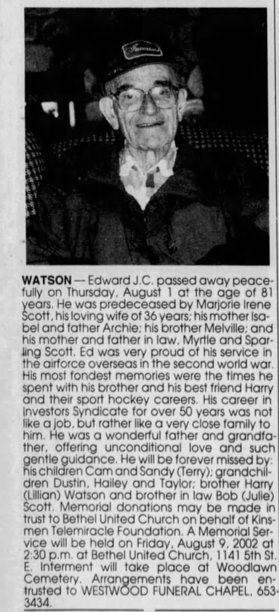 Obituary: Edward J.C. WATSON (Aged 81) - 