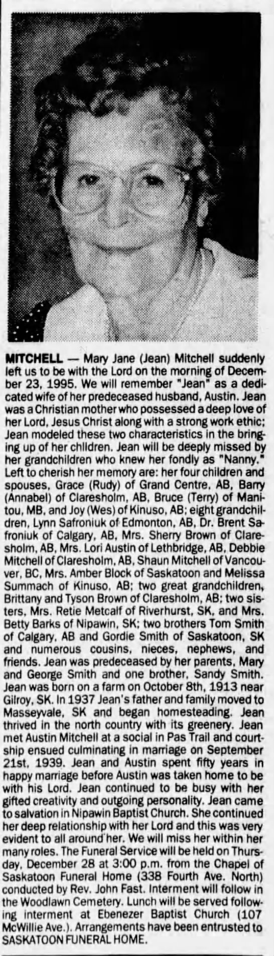 Obituary: Mary Jane (Jean) Mitchell née Smith - 