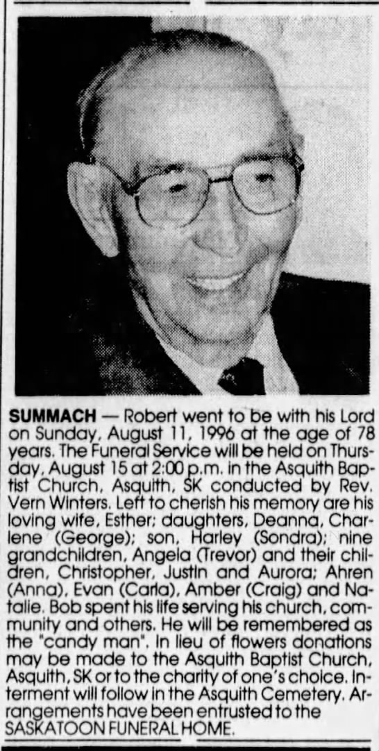 Obituary: Robert SUMMACH (Aged 78) - 