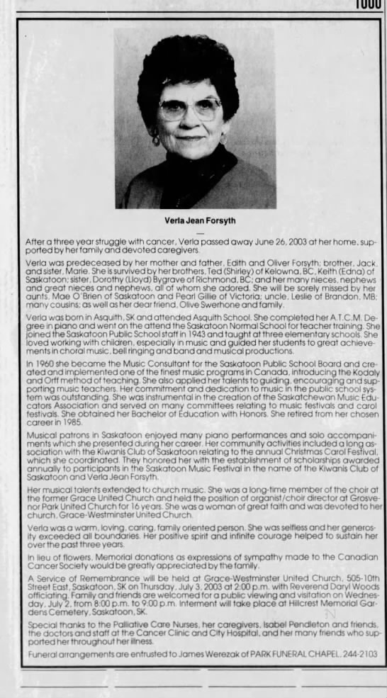 Obituary: Verla Jean Forsyth - 