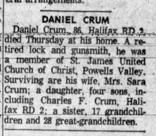 Daniel Crum Obituary
