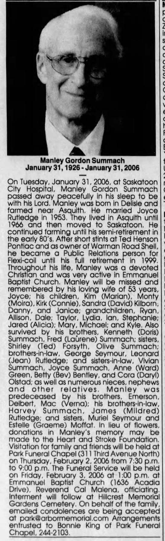 Obituary: Manley Gordon Summach - 