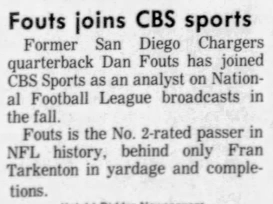 Fouts joins CBS, 12 May 1988 - 