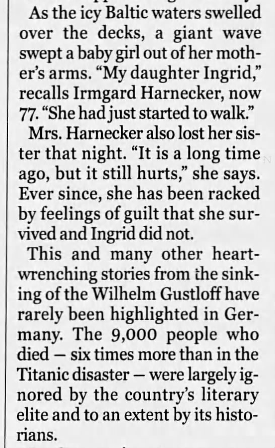 Mother recalls Wilhelm Gustoff tragedy - 