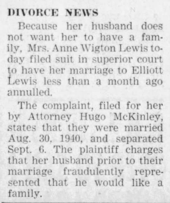 Elliott Lewis radio elopement annullment - 