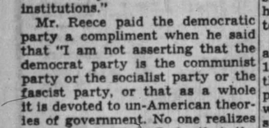 Reece on Democrat party as communist or socialist, 1947 - 