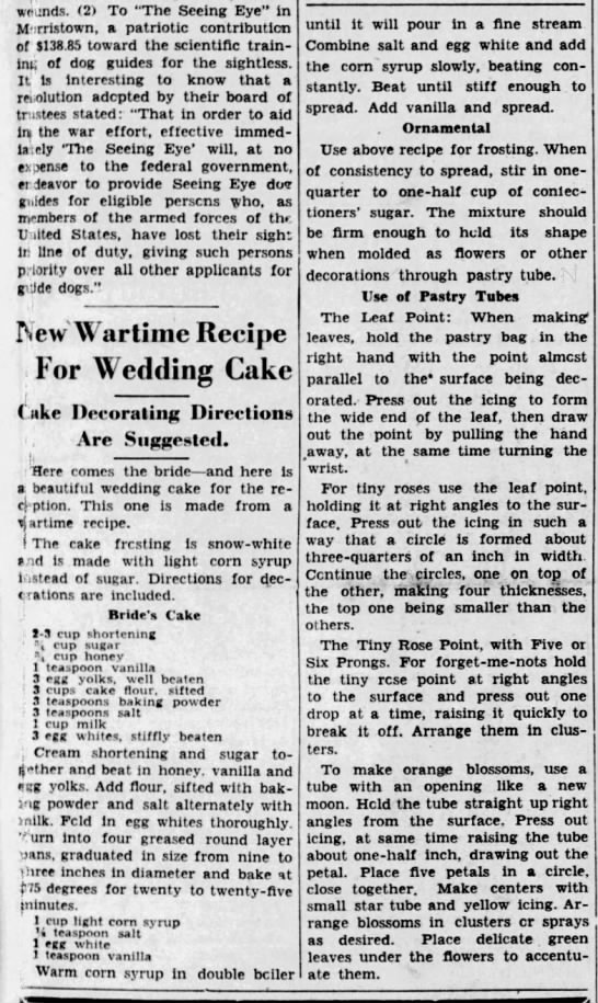 Wartime recipe for sugar-rationing wedding cake (1944) - 