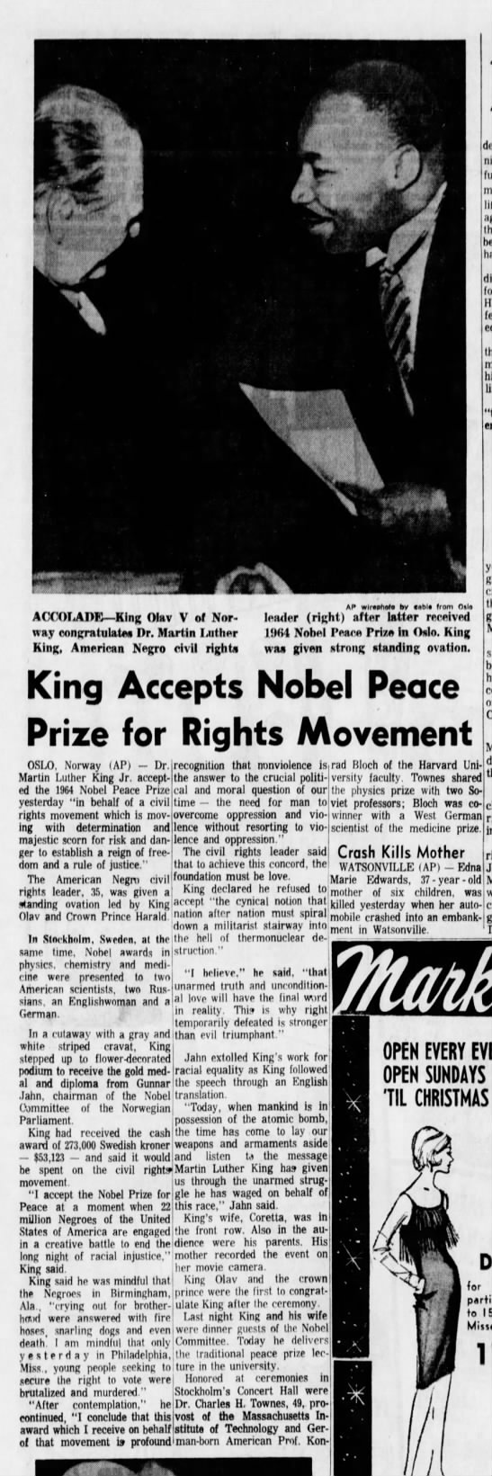 Dec 1964: M.L. King Jr. accepts the Nobel Peace Prize - 