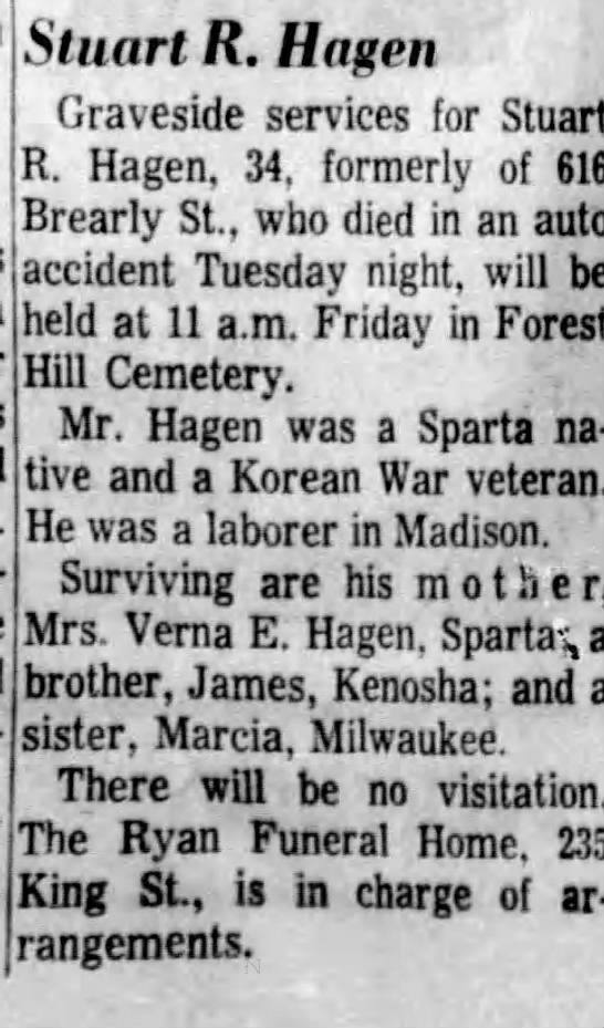Obituary for Stuart R. Hagen (Aged 34) - 