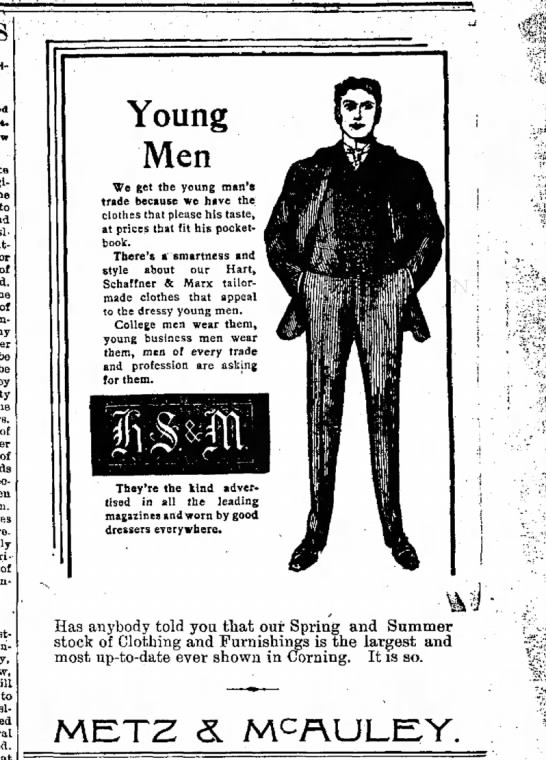 Clothing ad geared toward young men (Iowa, 1900) - 