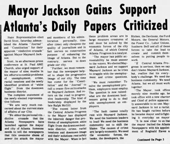 Atlanta newspapers criticized for crusade against Mayor Jackson - 