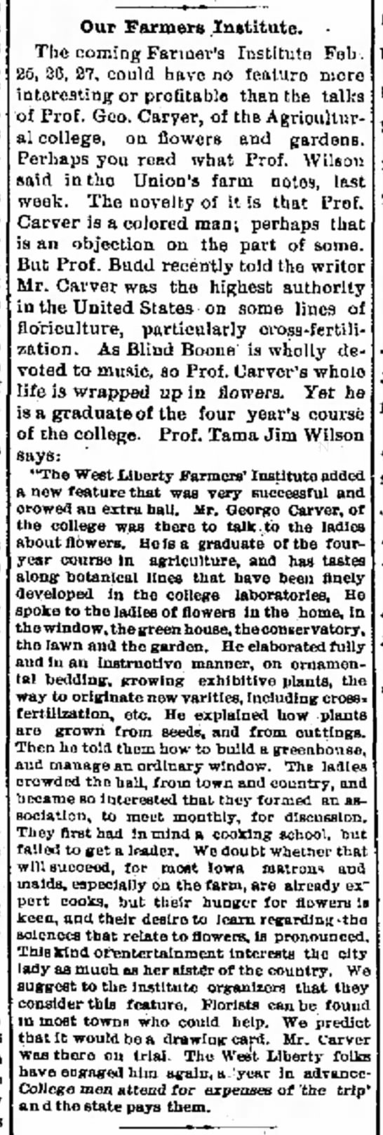 George Washington Carver teaches Iowa women about flowers and gardens, 1896 - 