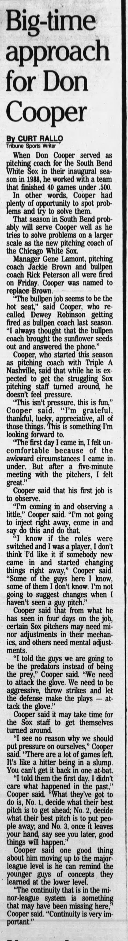 Don Cooper - June 6, 1995 - Greatest21Days.com - 
