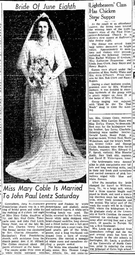 Mary Coble marriage - 