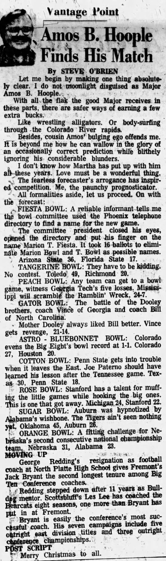 1972 Orange Bowl, Fremont Trib. prediction - 