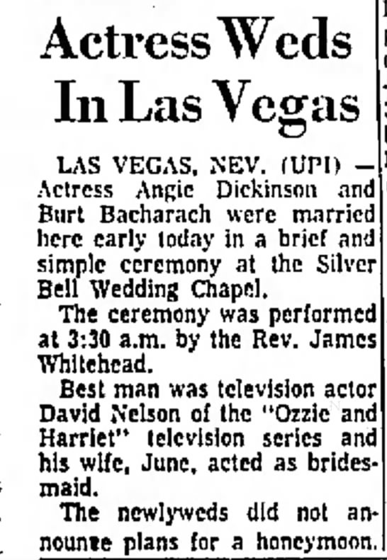 Burt Bacharach and Angie Dickinson married at the Silver Bell Wedding Chapel - 