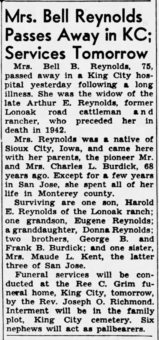 Obituary: Bell B. Reynolds - 