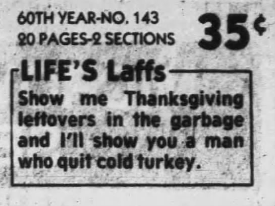 Thanksgiving leftovers & cold turkey (1986). - 