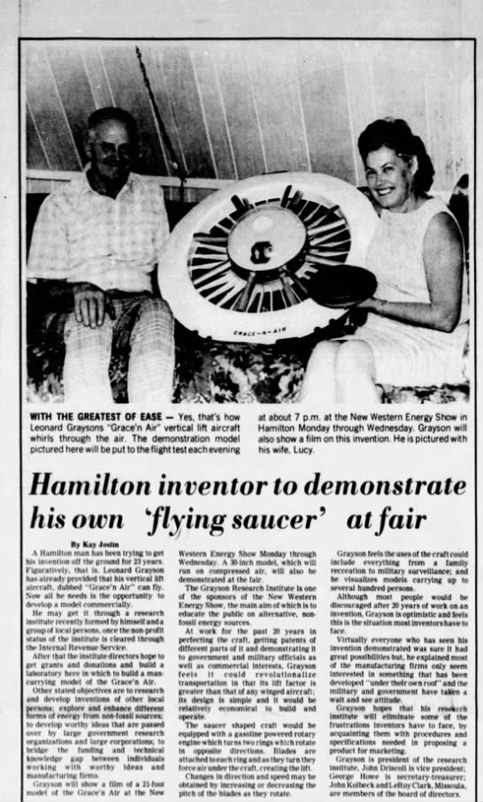 Hamilton inventor to demonstrate his own 'flying saucer' at fair - 