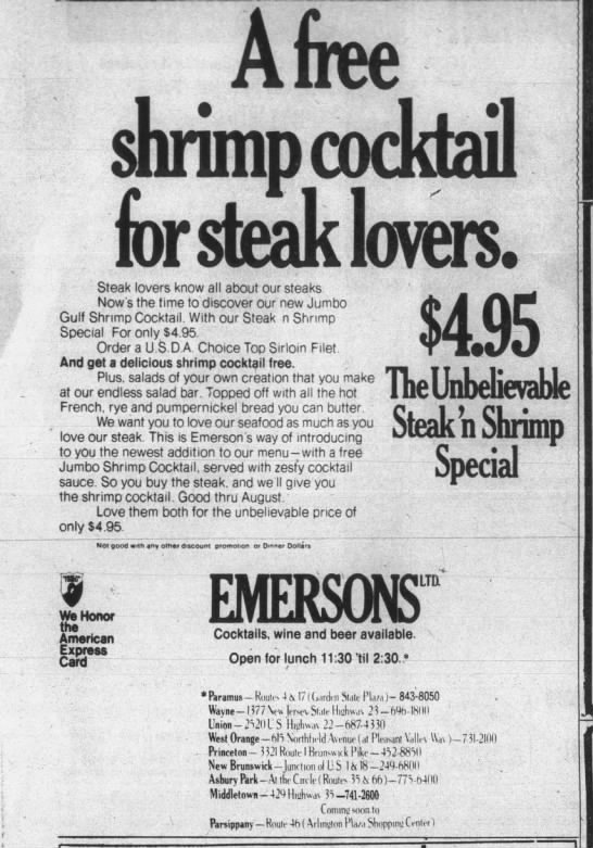 Restaurant advertising shrimp cocktails (1975) - 