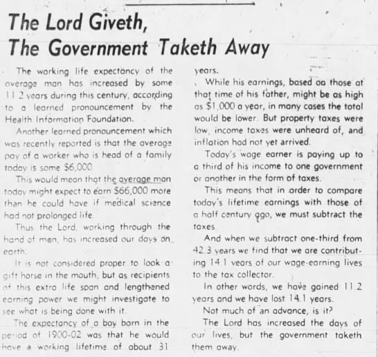 "The Lord giveth, the government taketh away" (1961). - 