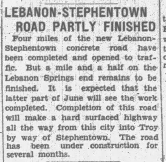 New Road between Stephentown and Lebanon almost finished - 