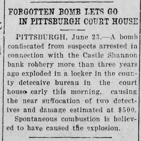 storing live ordinance in an evidence locker?  1920 Pittsburgh - 