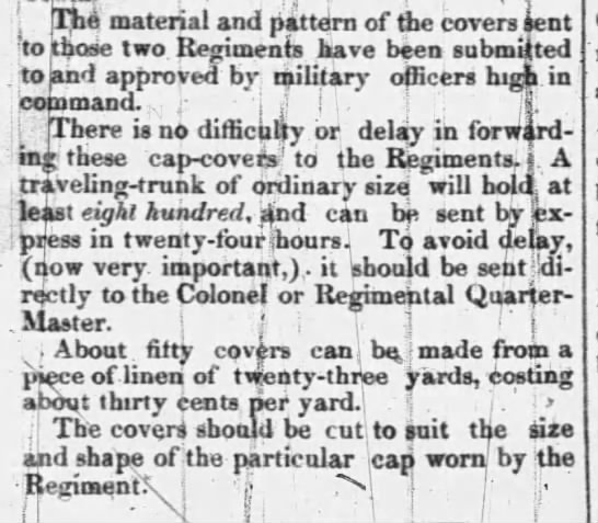 Letter solicits the women of Vermont to sew cap covers for Vermont Civil War soldiers - 