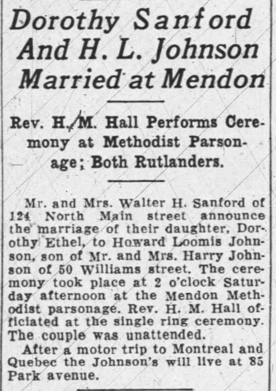 Dorothy Sanford and H.L. Johnson wedding announcement - 1937 - 