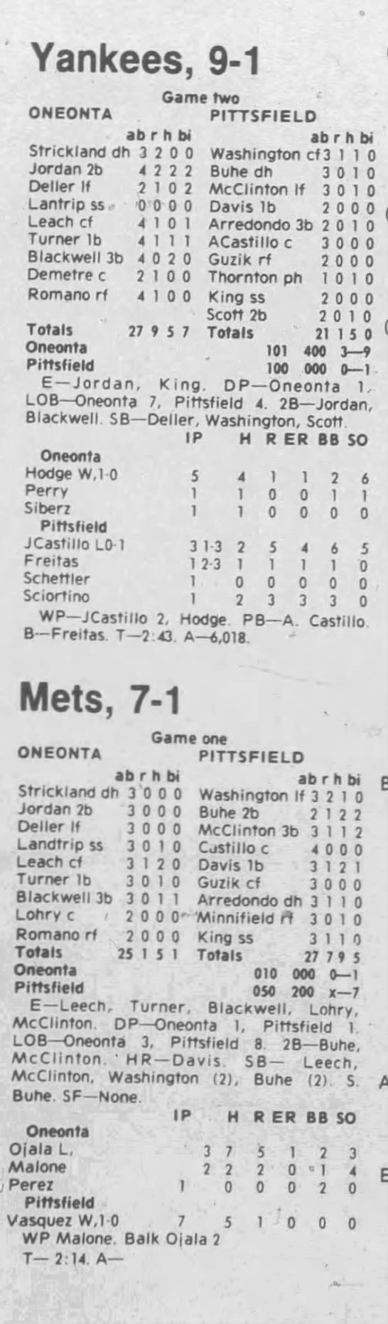 Pittsfield Mets - June 21, 1990 - 