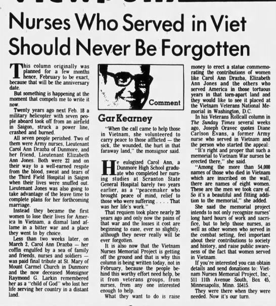 Nurses Who Served in Viet Should Never Be Forgotten/Gar Kearney - 