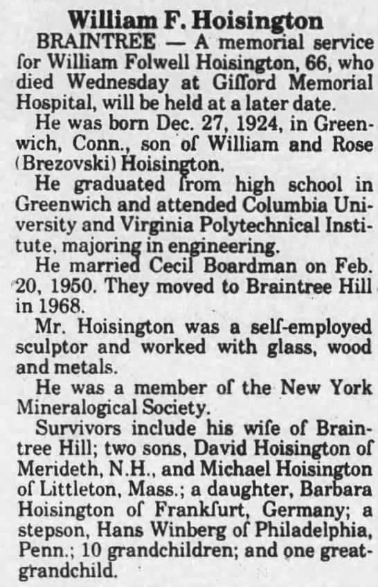 Obituary for William Folwell Hoisington (Aged 66) - 