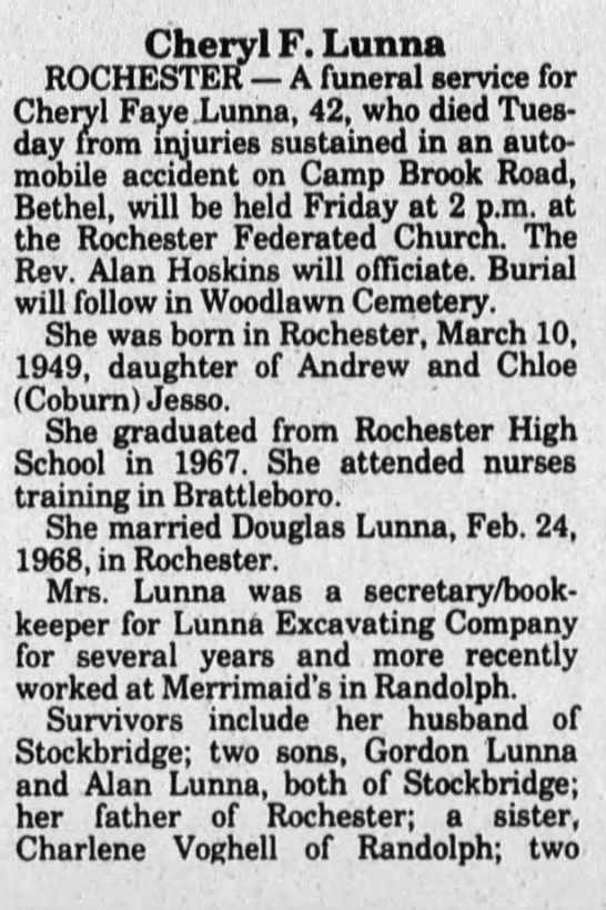 Obituary for Cheryl F. Lunna (Aged 42) - 