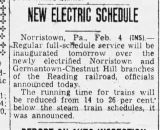 Norristown / Chestnut Hill electric, February 4, 1933 - 
