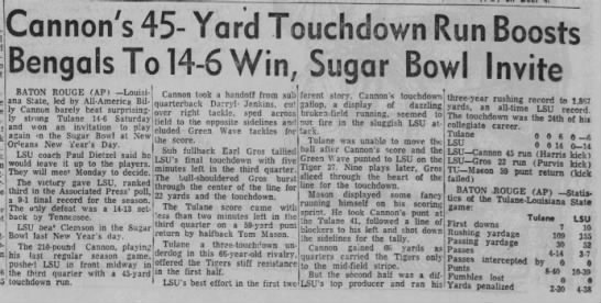 Cannon's 45-yard touchdown run boosts Bengals to 14–6 win, Sugar Bowl invite - 