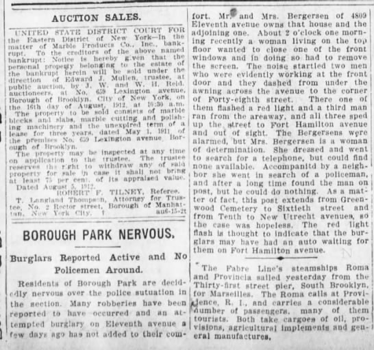 Borough Park neighborhood residents are nervous after attempted burglary, 1912 - 