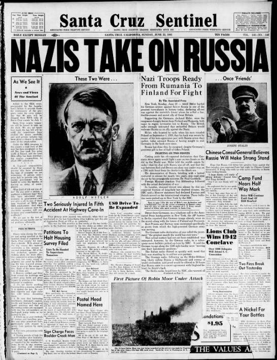 "Nazis Take on Russia; Nazi Troops Ready from Rumania to Finland for Fight" - 