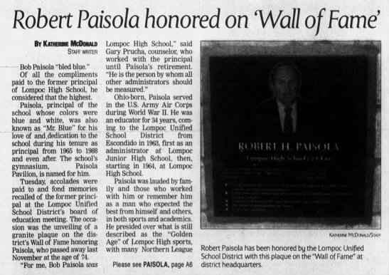 Robert Henry Paisola honored on Wall of Fame - 