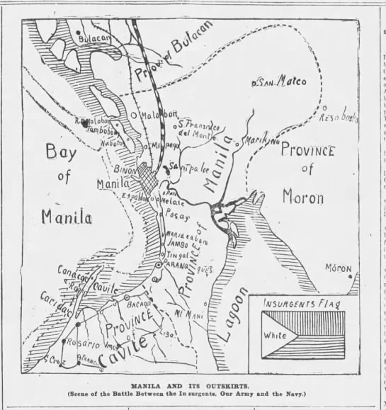 Map of Manila and surrounding area where Philippine-American War began in 1899 - 
