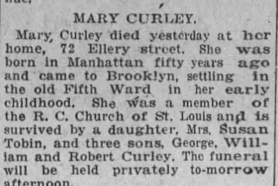 Obituary for MARY CURLEY
