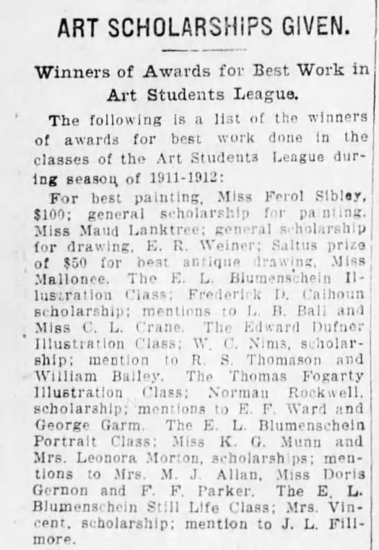 18-year-old Norman Rockwell receives art scholarship in 1912 - 