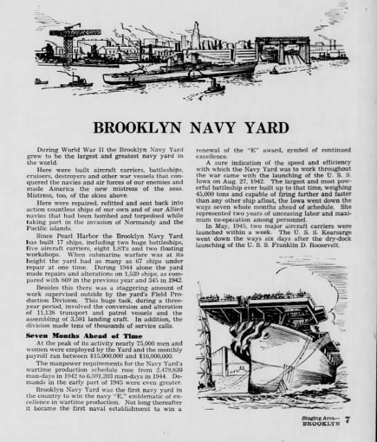 Excerpt from an article about the role of Brooklyn Navy Yard during World War II - 