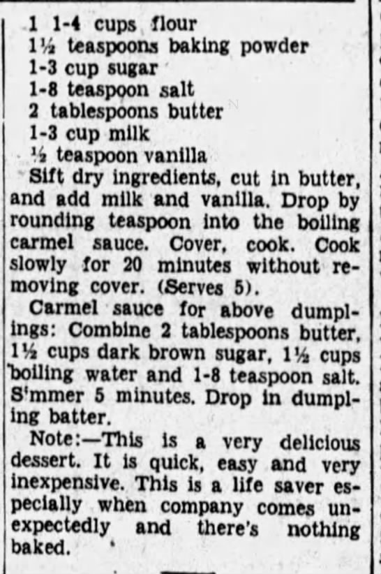 Recipe: Top-of-Stove Carmel Dumpling Dessert (1937) - 